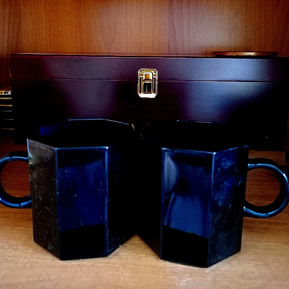 Vintage Arcoroc Octime Black Octagonal Mugs